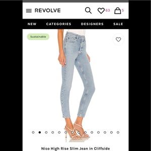 Agolde “Nico High Rise Slim Jean in Cliffside” 27